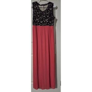 Pink Blush Dress Maxi Crochet Lace Black Pink Pleated Chiffon Bohemian, Large